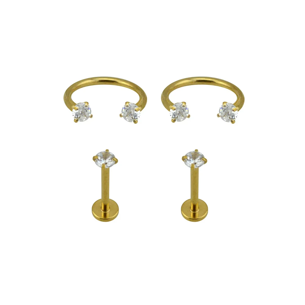 Multi-Pack Goldtone CZ Labret Lip Rings Pack