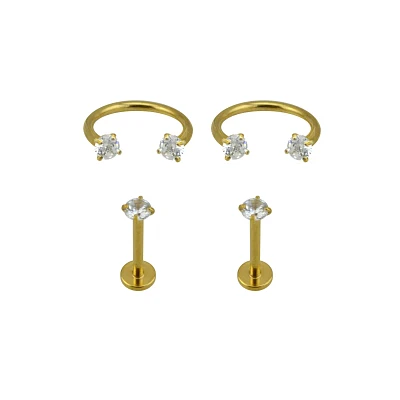 Multi-Pack Goldtone CZ Labret Lip Rings Pack