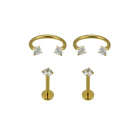 Multi-Pack Goldtone CZ Labret Lip Rings Pack