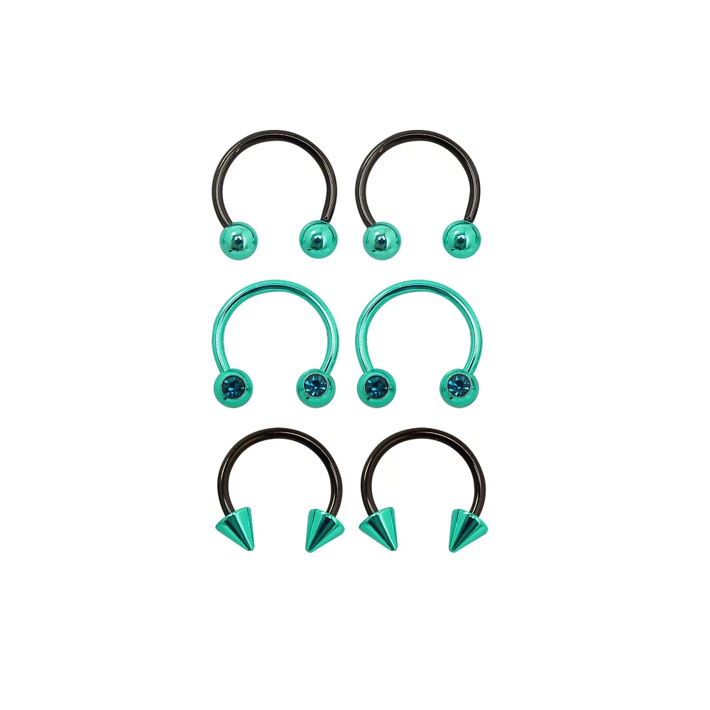 Multi-Pack Teal CZ Horseshoe Rings - 3 Pair