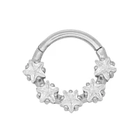 CZ Five Star Hinged Hoop Nose Ring - 16 Gauge