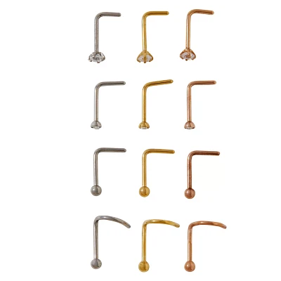 Multi-Pack CZ L-Bend and Screw Nose Rings 12 Pack