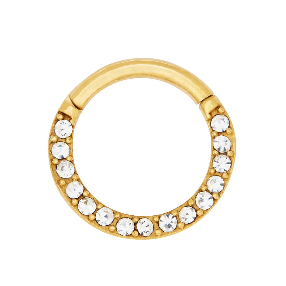 Goldtone CZ Hinged Hoop Nose Ring