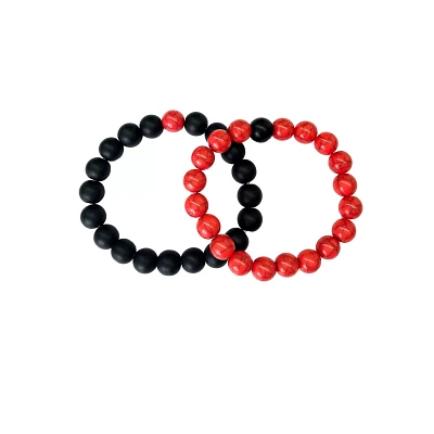 Black and Red Marbled Long Distance Beaded Bracelets - 2 Pack