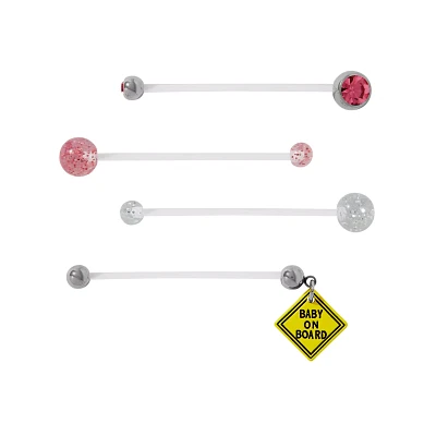 Multi-Pack Pink CZ Baby on Board Barbells 4 Pack – 14 Gauge