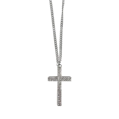 Silvertone Cross Curb Chain Necklace