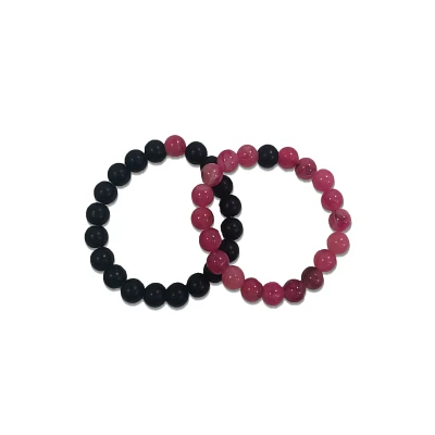 Black and Pink Long Distance Beaded Bracelets – 2 Pack