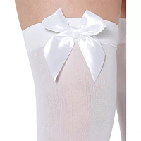 Satin Bow Opaque Thigh High Stockings