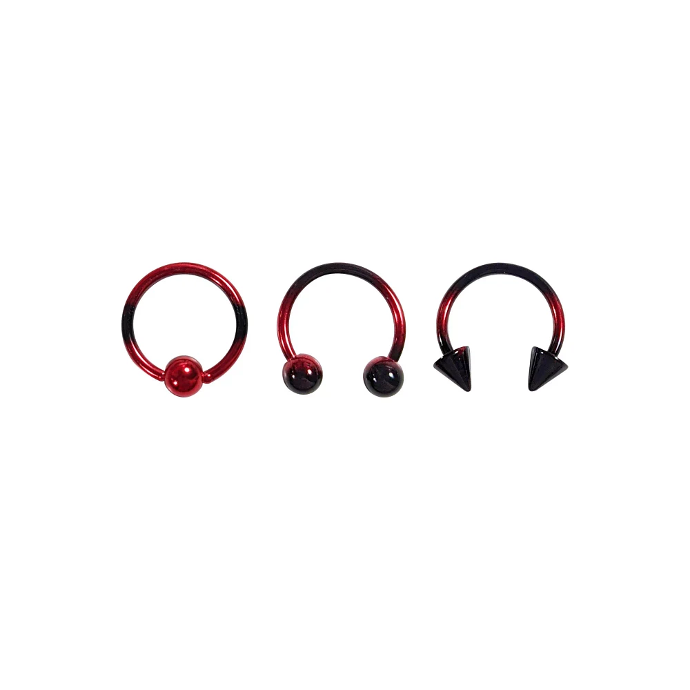 Multi-Pack Red and Black Ombre Septum Rings 3 Pack
