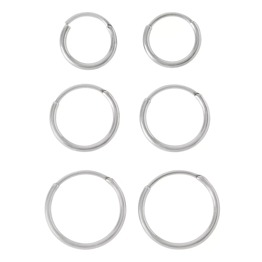 Multi-Pack Silvertone Hinged Hoop Earrings 3 Pair - 20 Gauge