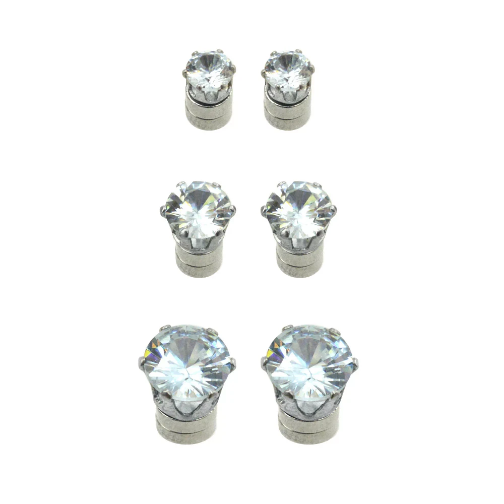 Multi-Pack Round CZ Magnetic Fake Stud Earrings