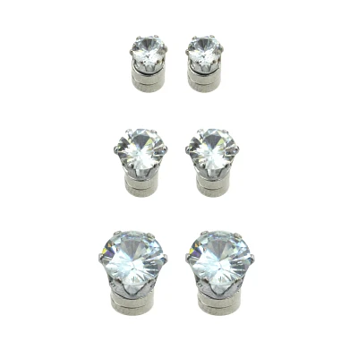 Multi-Pack Round CZ Magnetic Fake Stud Earrings