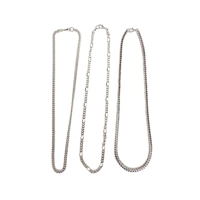 Multi-Pack Figaro Curb and Snake Chain Necklaces 3 Pack