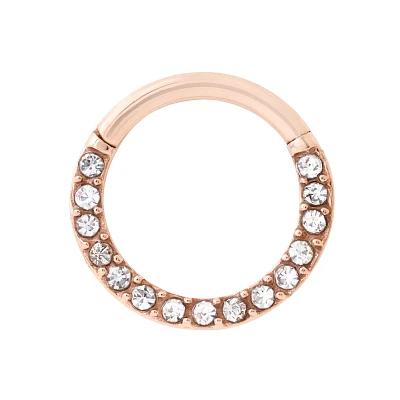 Rose Gold-Tone CZ Hinge Hoop Ring