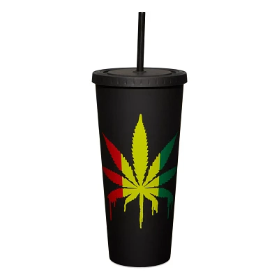 Rasta Drippy Weed Leaf Cup With Straw - 20 oz.