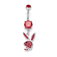 CZ Red Playboy Bunny Dangle Belly Ring - 14 Gauge
