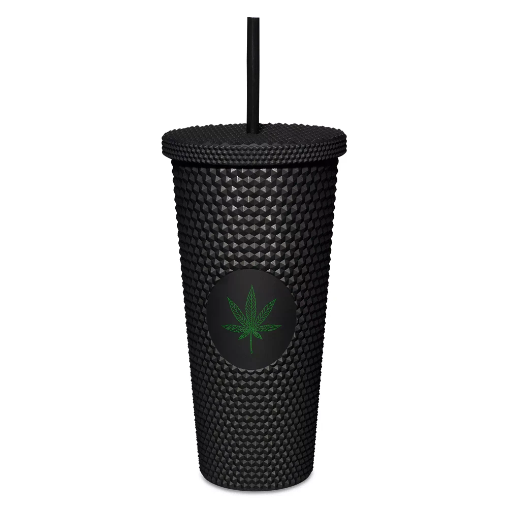 Black Weed Leaf Textured Cup with Straw - 24 oz.