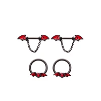 Multi-Pack Black Bat Dangle Nipple Barbells 2 Pair - 14 Gauge
