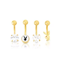 Multi-Pack Heart CZ Goldplated Playboy Belly Rings 4 Pack - 14 Gauge