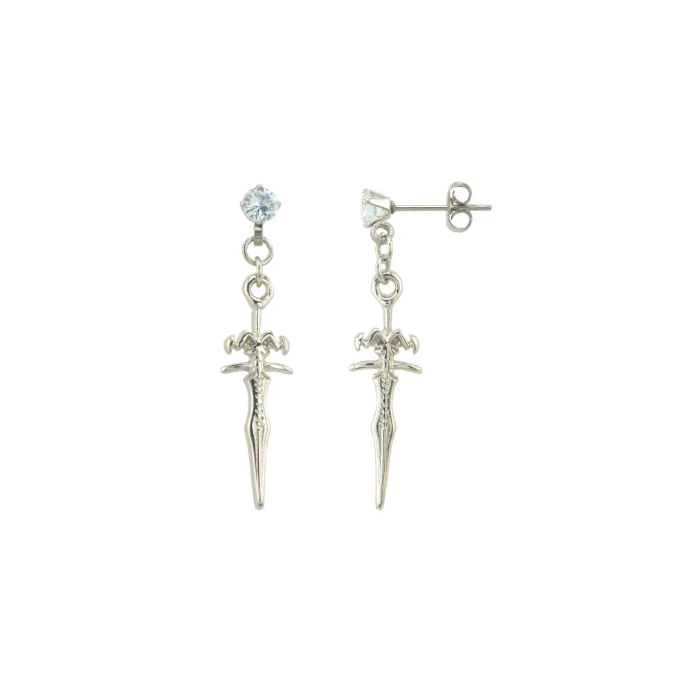 CZ Sword Stud Dangle Earrings