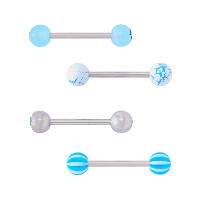 Multi-Pack Glow in the Dark CZ Smiley Barbells 4 Pack - 14 Gauge