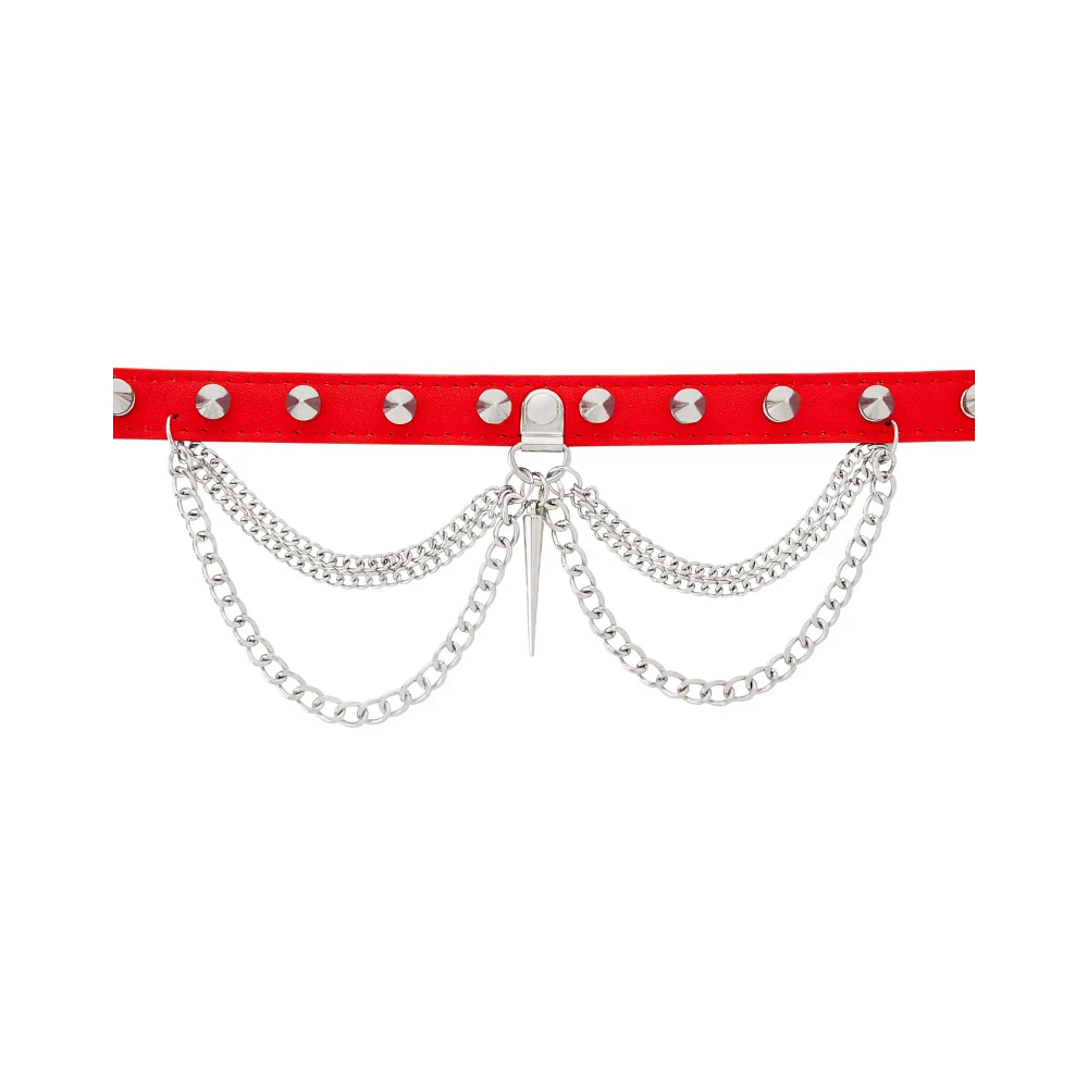 Double Chain Spiked Red Choker Necklace