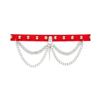 Double Chain Spiked Red Choker Necklace