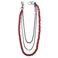 Silvertone and Red Triple Row Curb Wallet Chain