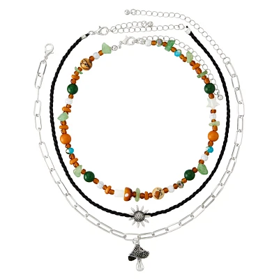 Multi-Pack Cord Chain Bead Sun Mushroom Necklace - 3 Pack