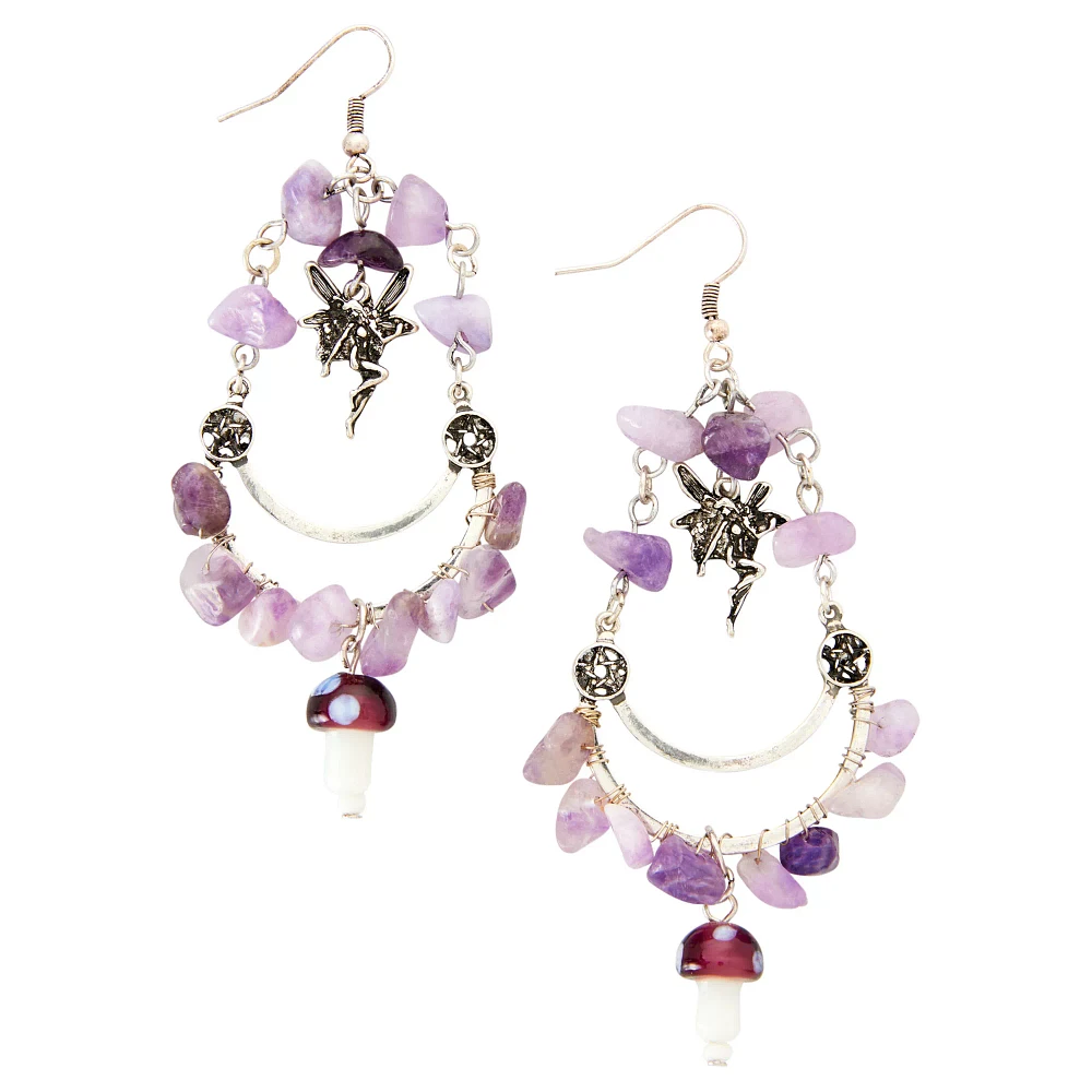 Mushroom Fairy Teardrop Dangle Earrings