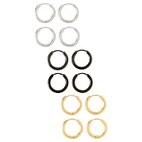 Multi-Pack Silvertone Black and Goldtone Hoop Earrings 6 Pair - 20 Gauge