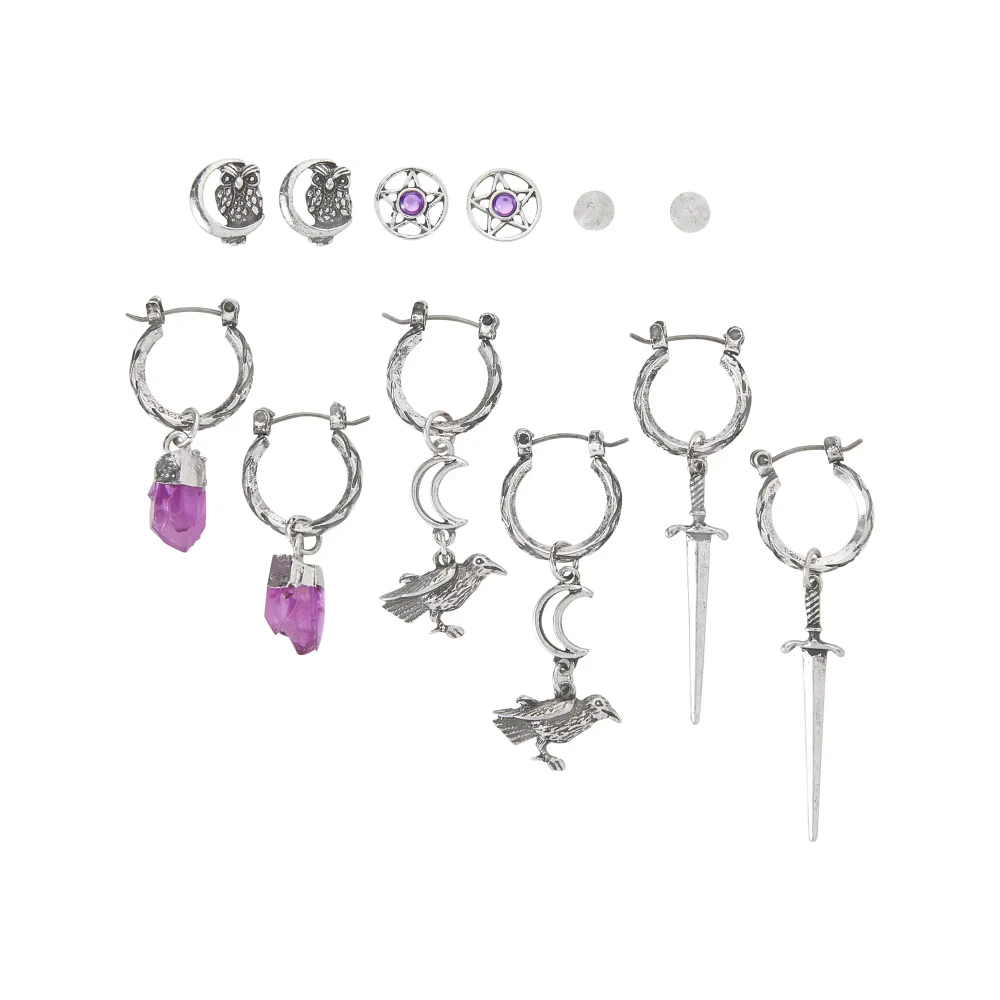 Multi-Pack Crystal Charm and Hoop Earrings - 6 Pack