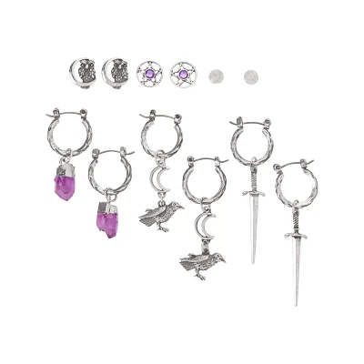 Multi-Pack Crystal Charm and Hoop Earrings - 6 Pack