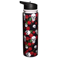 Cherry Skull Water Bottle with Straw - 18 oz.