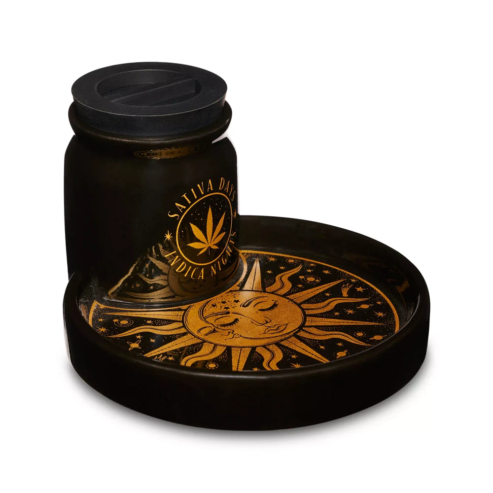 Celestial Sun and Weed Leaf Stash Jar and Sun Ashtray