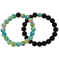 Green Splatter and Black Long Distance Beaded Bracelets - 2 Pack