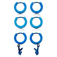 Multi-Pack Blue Playboy Bunny Dangle Hoop Earrings - 3 Pair