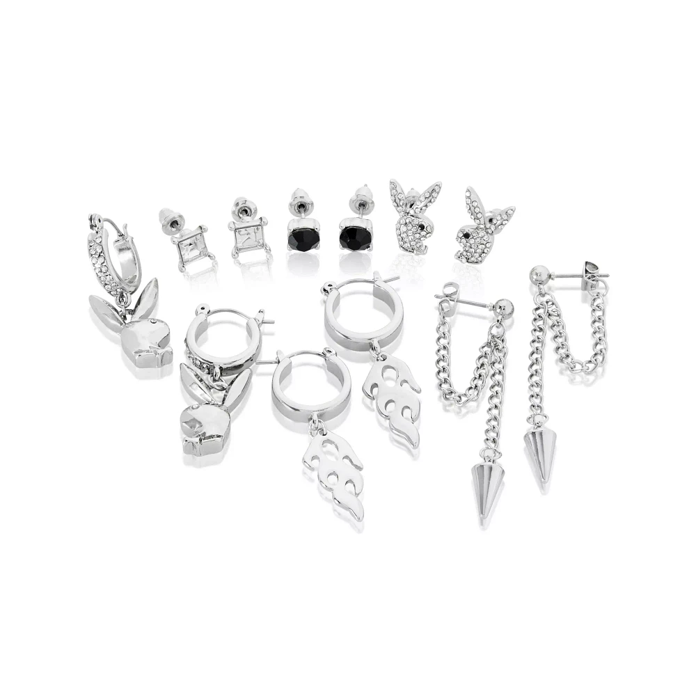 Multi-Pack CZ Flame and Playboy Bunny Earrings - 6 Pair