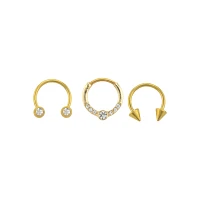 Multi-Pack CZ Goldtone Horseshoe Rings and Clicker Septum Ring 3 Pack - 16 Gauge