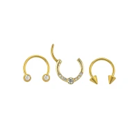Multi-Pack CZ Goldtone Horseshoe Rings and Clicker Septum Ring 3 Pack - 16 Gauge