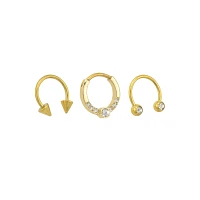 Multi-Pack CZ Goldtone Horseshoe Rings and Clicker Septum Ring 3 Pack - 16 Gauge