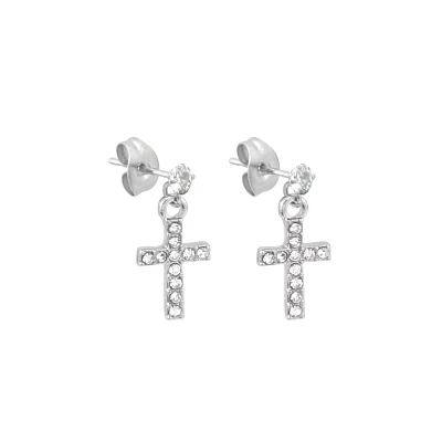 CZ Cross Stud Dangle Earrings