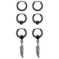 Multi-Pack Black Feather Huggie Hoop Dangle Earrings 3 Pack - 20 Gauge