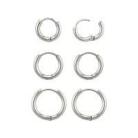 Multi-Pack Silvertone Huggie Hoop Earrings Graduated Sizes - 3 Pair