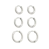 Multi-Pack Silvertone Huggie Hoop Earrings Graduated Sizes - 3 Pair