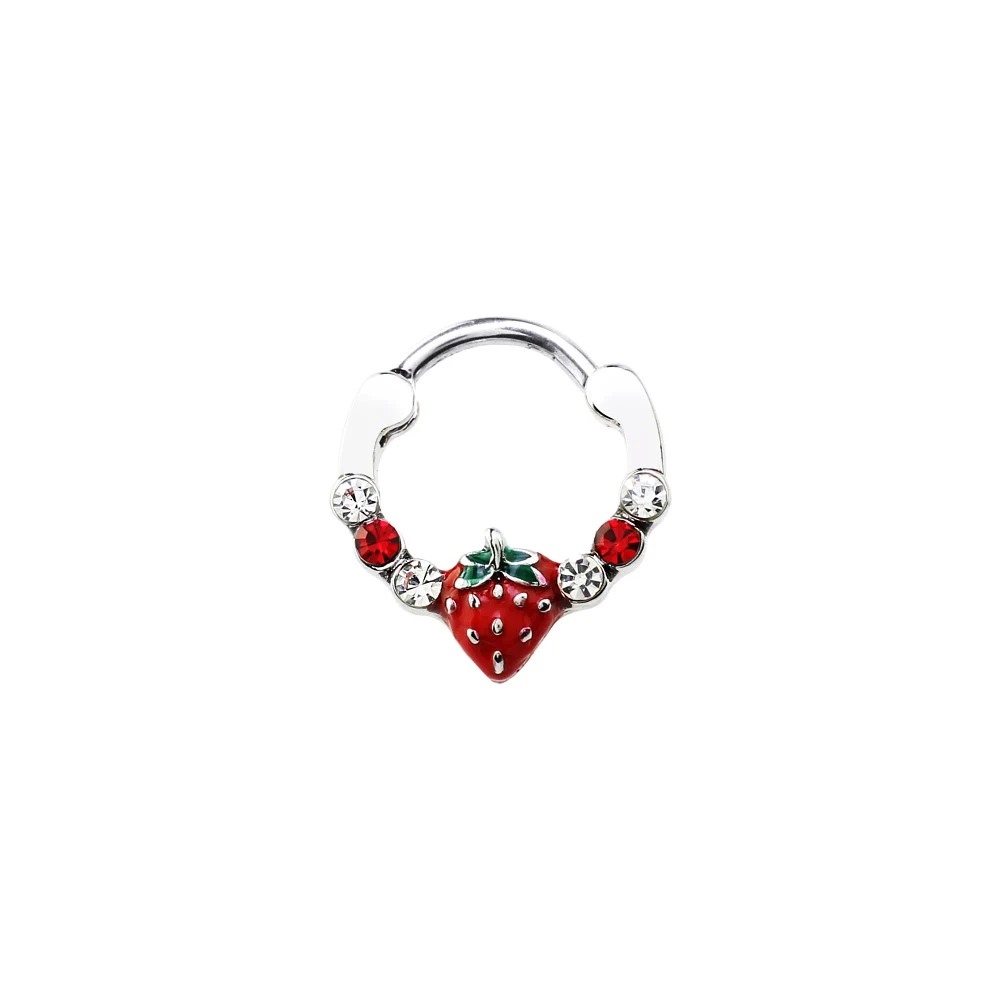 CZ Strawberry Hinged Septum Ring - 16 Gauge