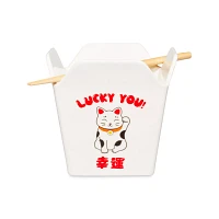 Lucky You Kitty Takeout Bowl with Chopsticks - 14 oz.