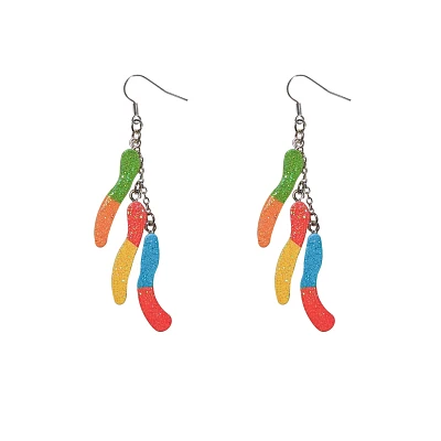 Sour Gummy Worms Dangle Earrings - 18 Gauge