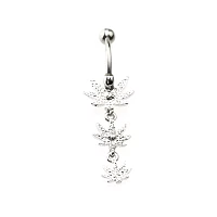 CZ Green Triple Weed Leaf Dangle Belly Ring - 14 Gauge