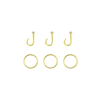 Multi-Pack Goldtone CZ Screw and Hoop Nose Rings 6 Pack - 20 Gauge